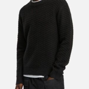 Mode of One Men's Relaxed-Fit Diagonal Texture Sweater Deep Black XL